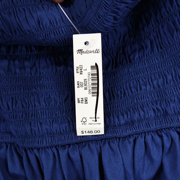 NWT Madewell The Melody Scoopback Smocked Midi Dress In Blue Moon Size Large - Picture 10 of 10
